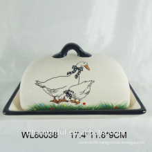 Lovely ceramic decal cheese plate with lid
